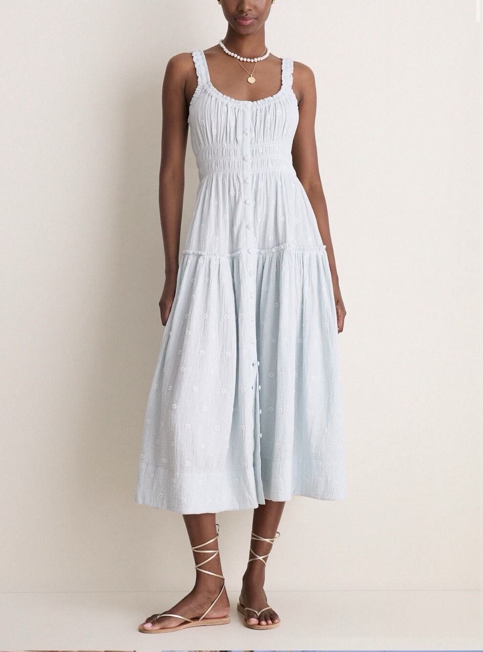NWT Tuckernuck Blue Gauze Daisy Embroidered Landis Midi Dress Blue XXL 2XL - Picture 1 of 7